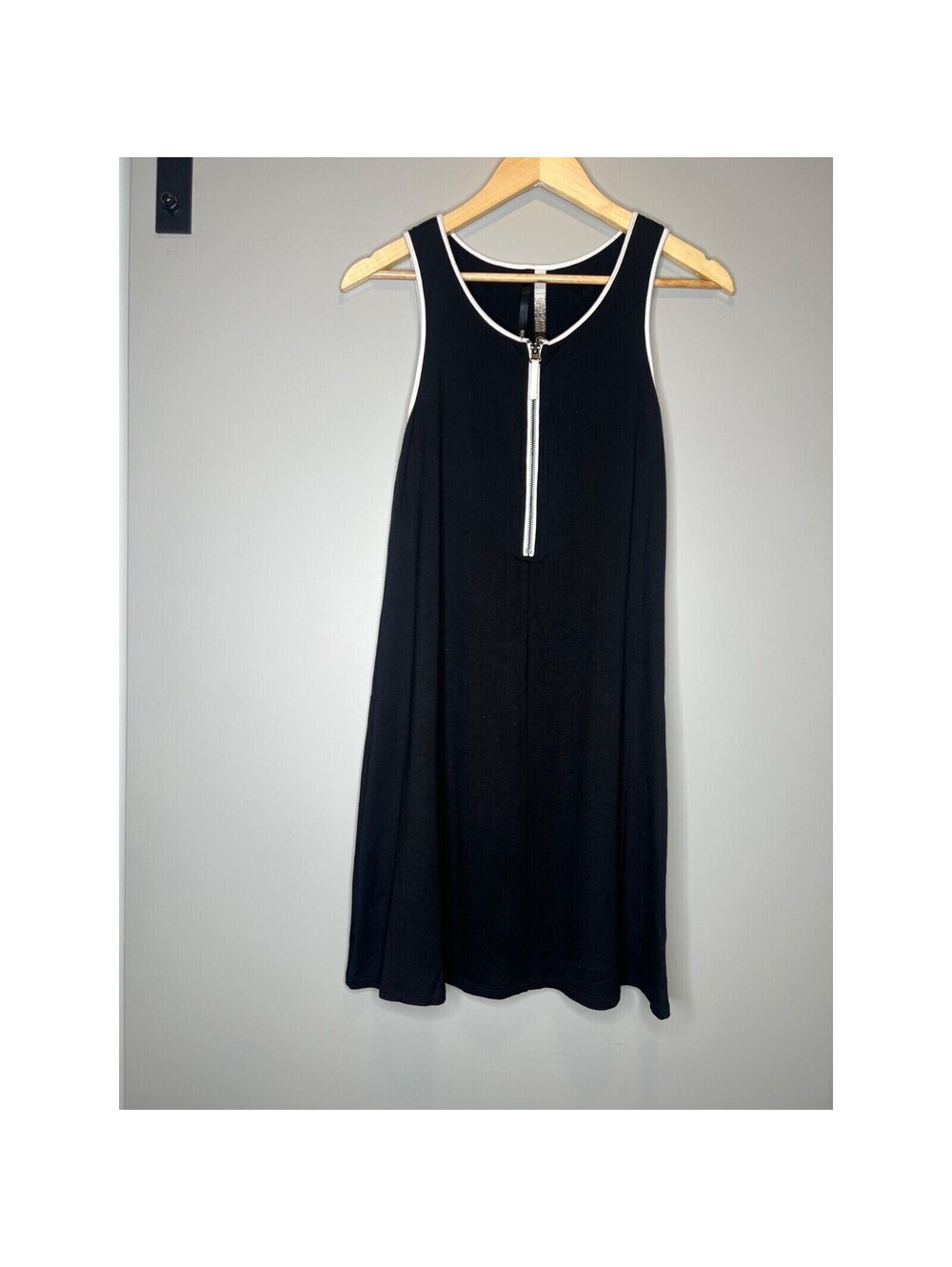 Kensie black white trim skater dress mini knee length career casual size S